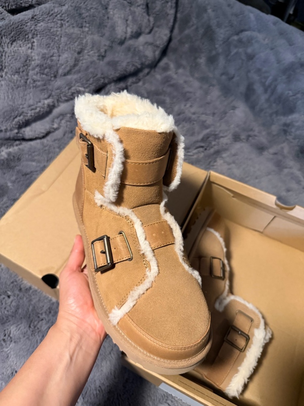 Women’s UGG Tan Dune mini buckle boot.